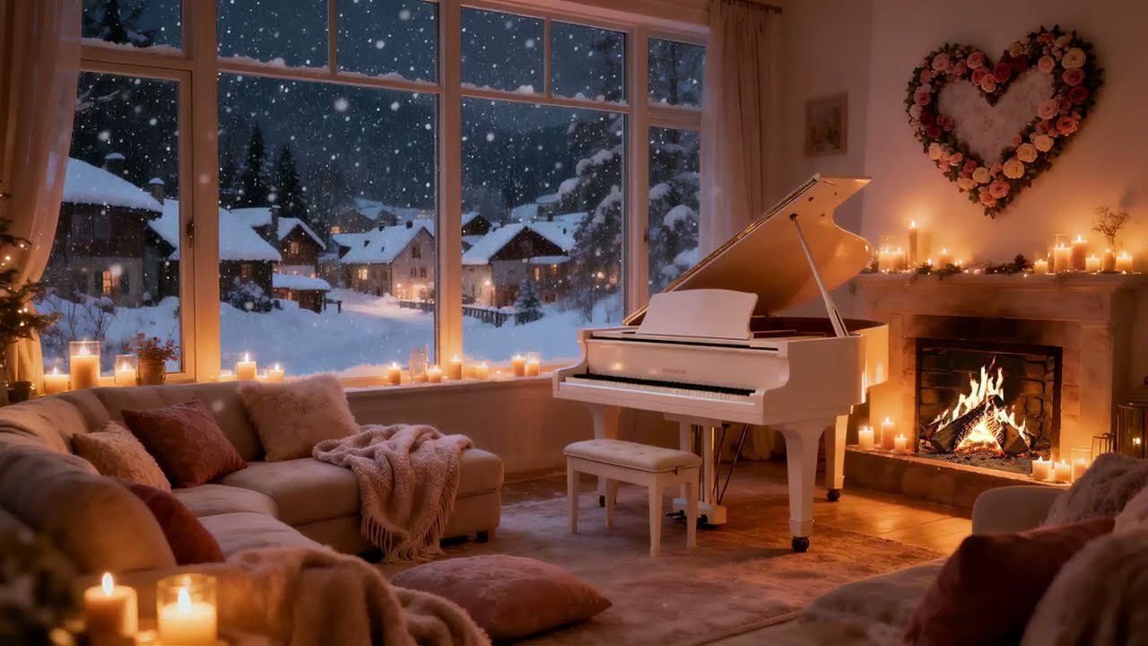 Beautiful Romantic Piano Music for Relaxing 🌹 Cozy Snow Night Ambience & Soft Piano Therapy