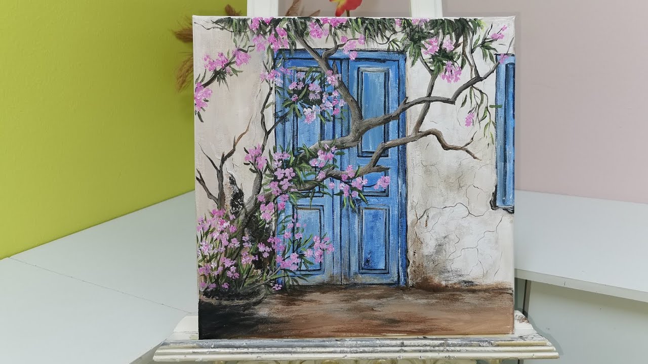 How to Paint a Door and Flowers  in Acrylics.