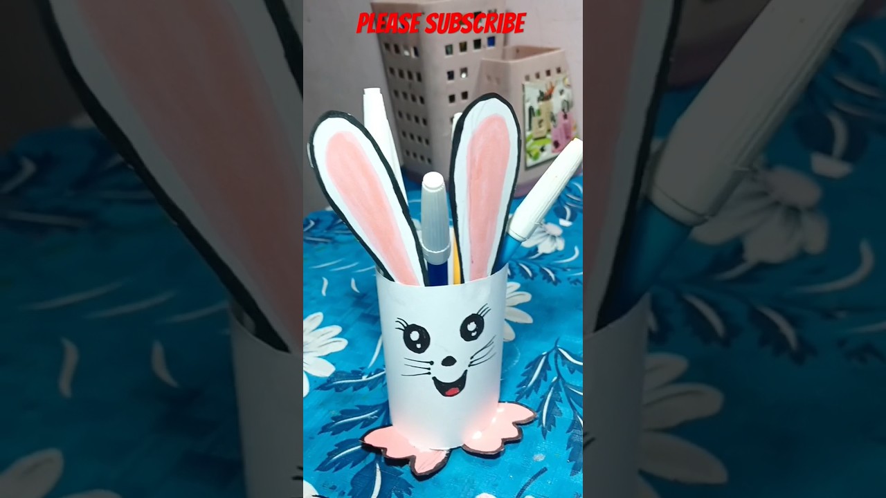 Cute rabbit Pen Holder Paper craft ideasfor kids/pen holder craft DIY#vairalshots#trending#penholder