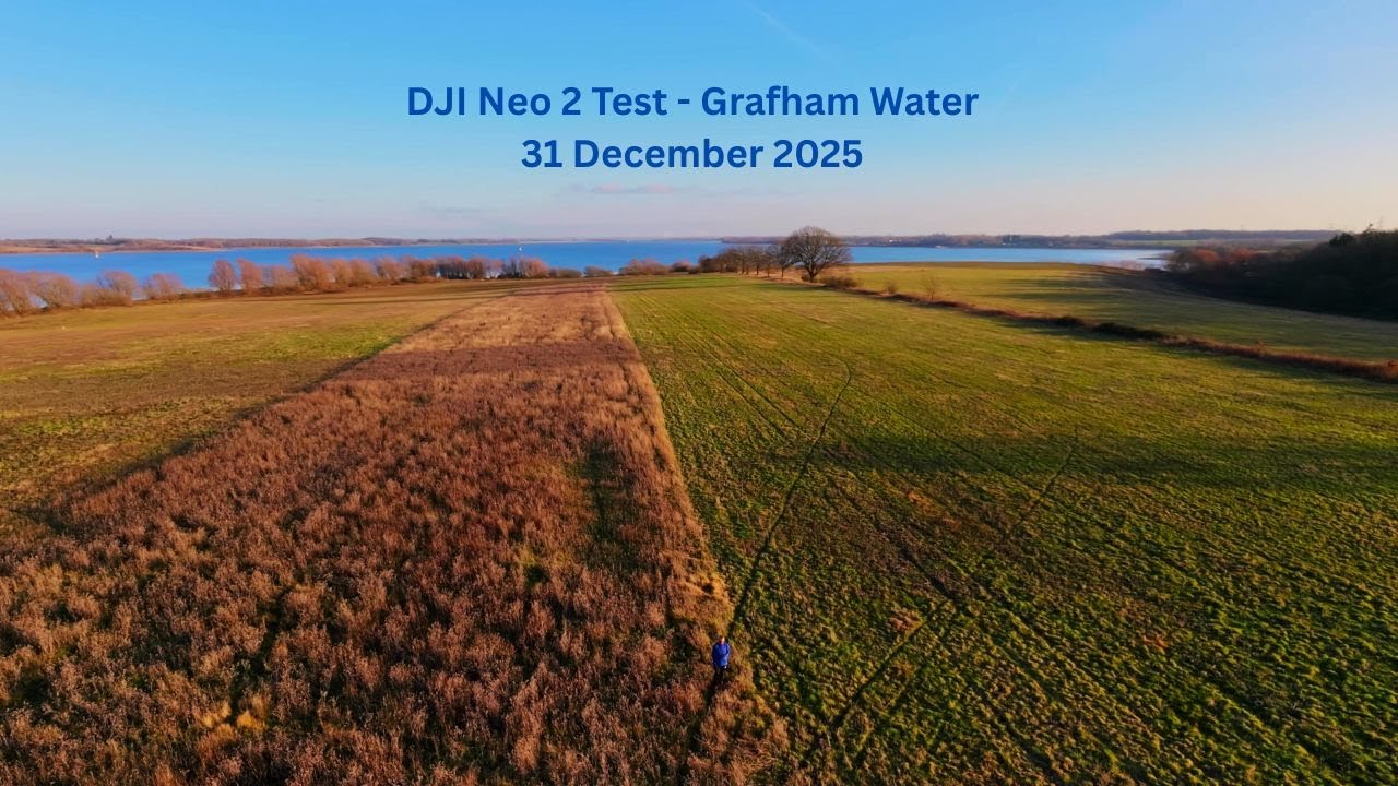 Testing my DJI Neo 2 Drone - Cycling follow me mode Grafham Water - 31st December 2025