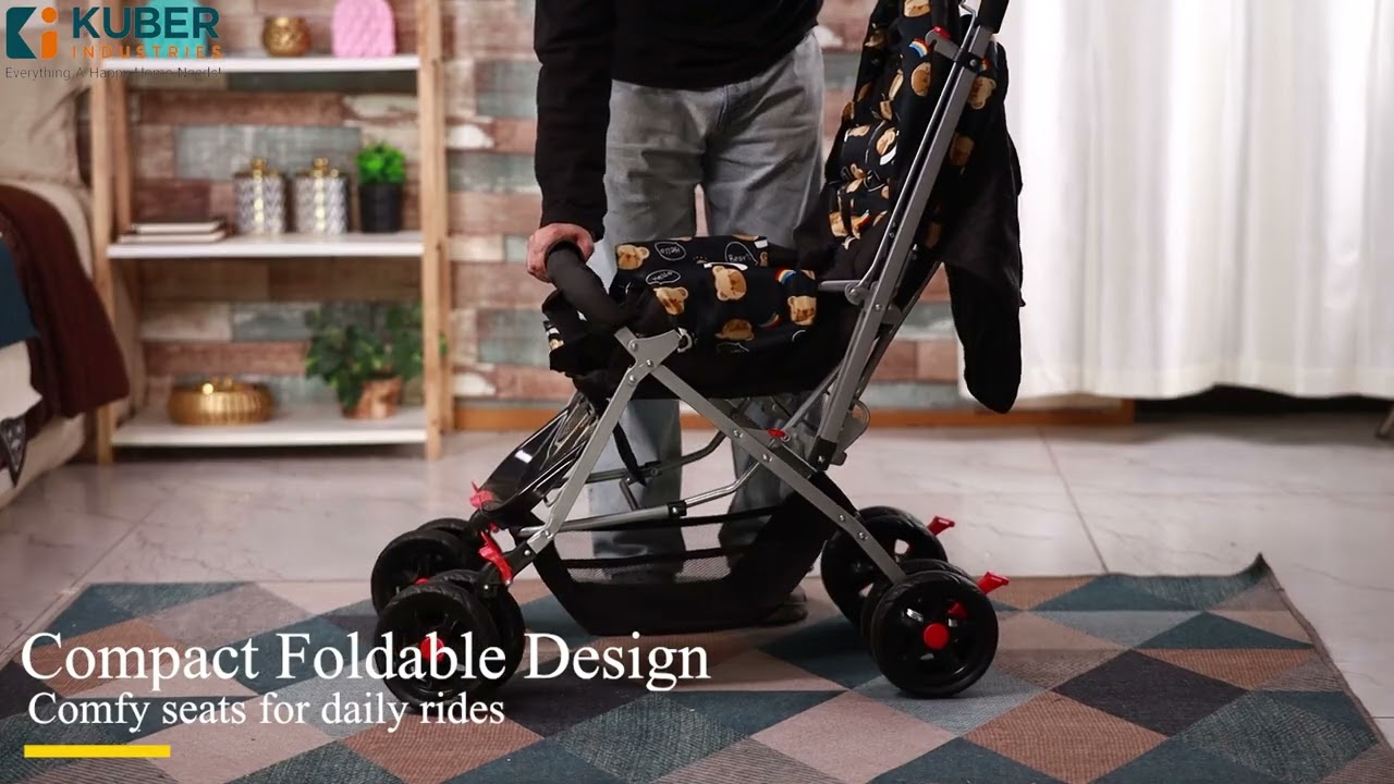 Kuber Kids Stroller Pram | Adjustable Canopy & Large Storage Basket