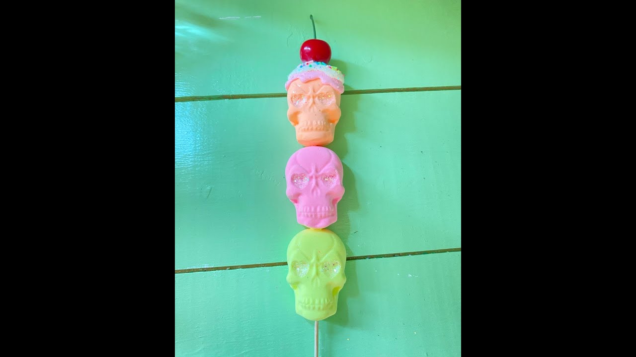 Learn how to whip clay and make Fake Marshmallow Skull Kabob DIY