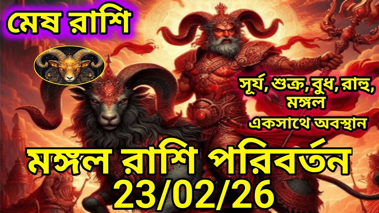 মেষ রাশি মঙ্গল রাশি পরিবর্তন 23/02/26।। পাঁচটি গ্রহ একসাথে অবস্থান ।।কোনদিকে লাভ কোন দিকে সাবধান।।