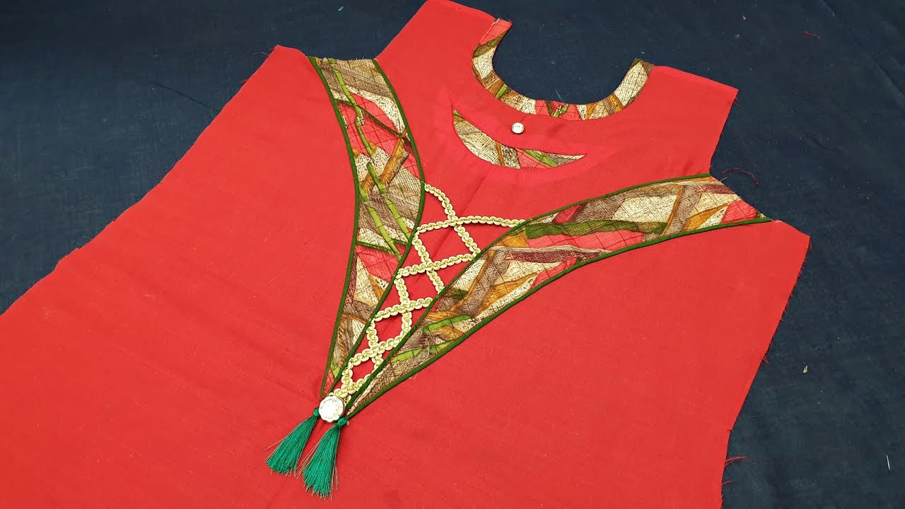 घर बैठे बनाये Matching fabrics और lace से बेहद खूबसूरत kurti design । Kurti neck Designs