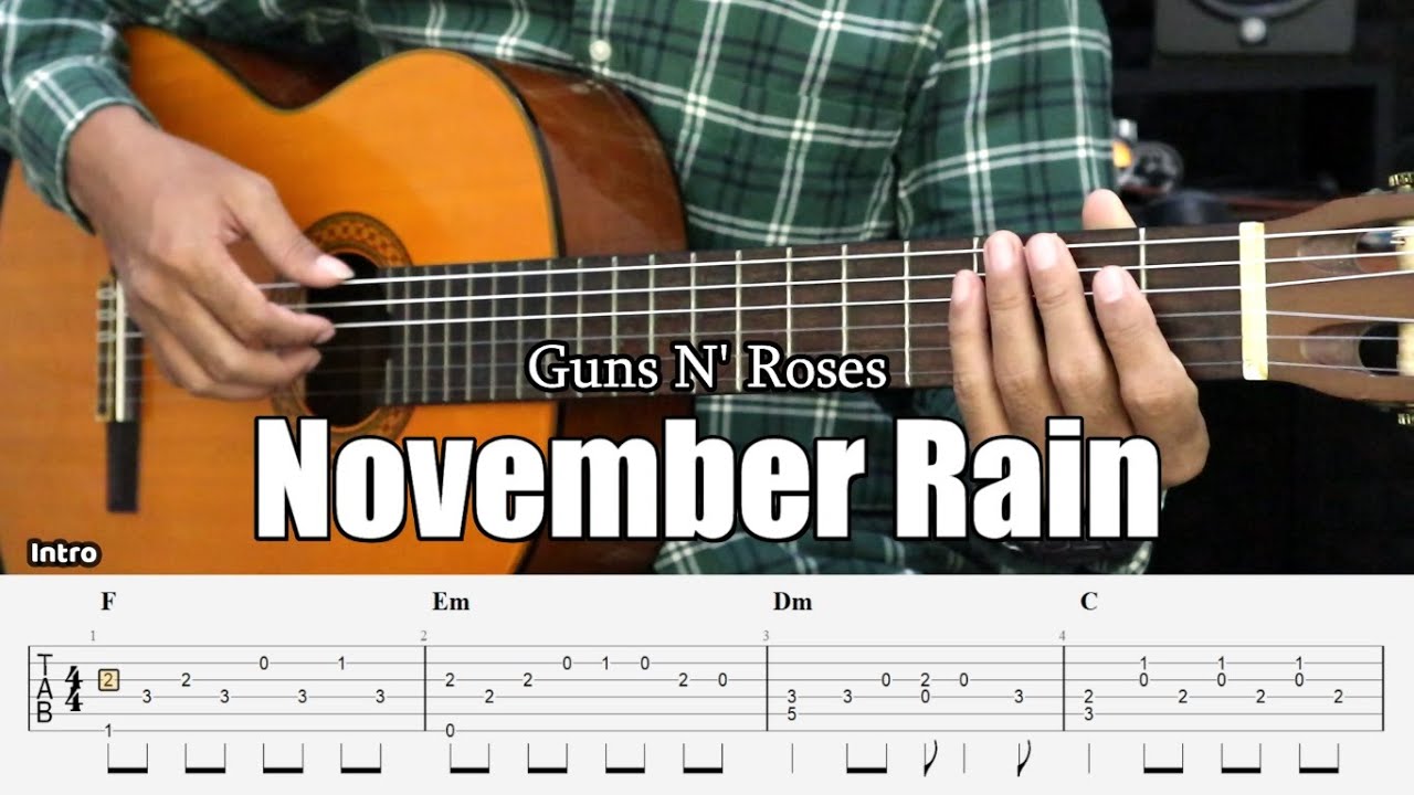 November Rain - Guns N' Roses - Fingerstyle Guitar Tutorial + TAB & Lyrics