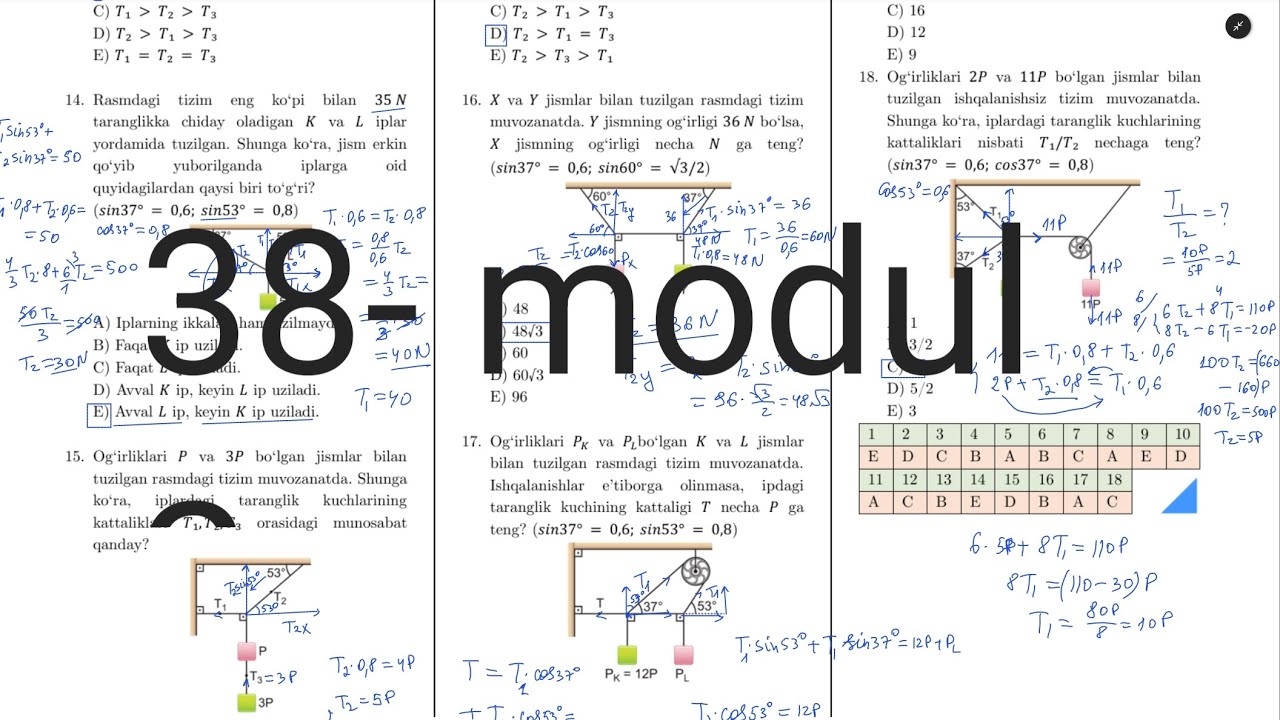 38-modul (11-18) yechimlari. Turkcha Ayt-fizika tarjima kitobi-modul 