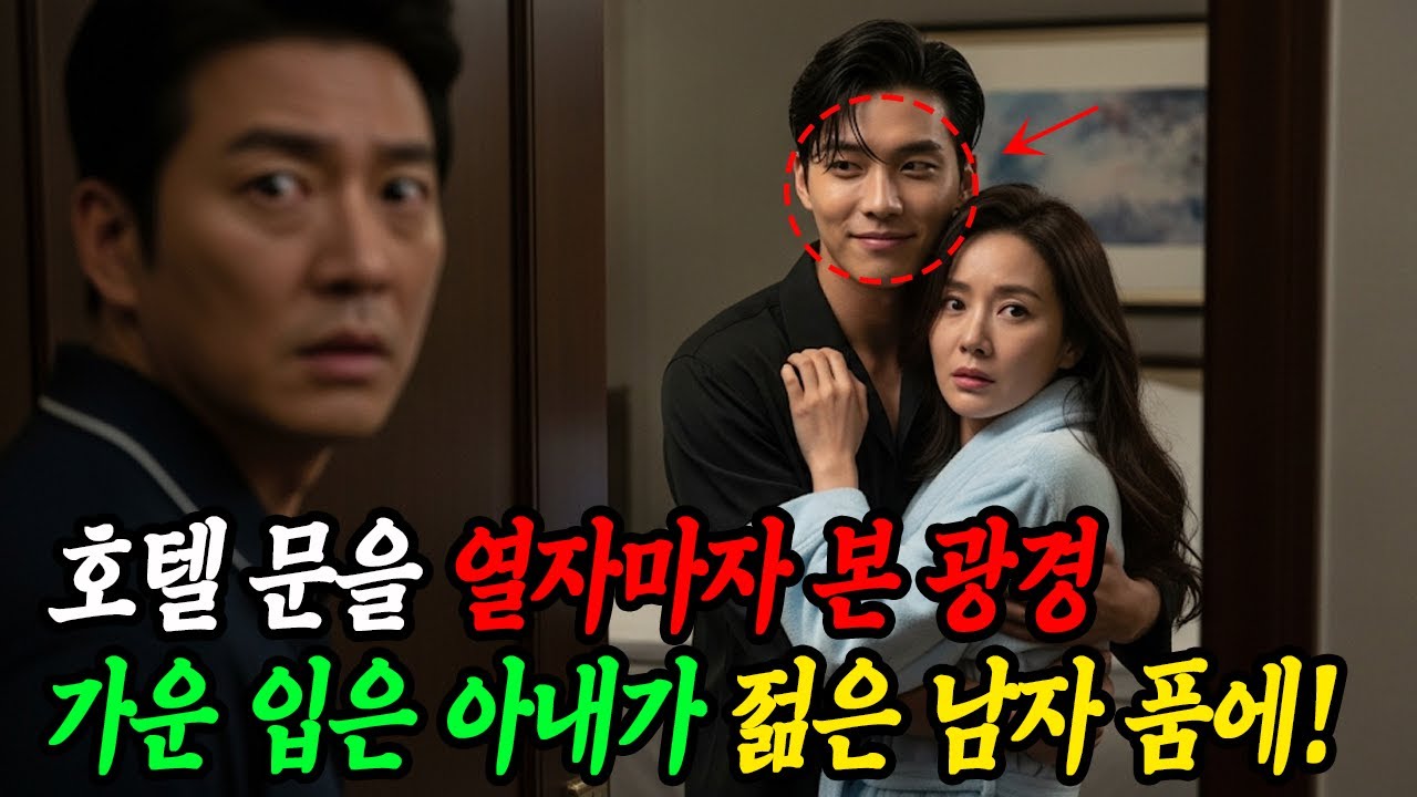 호텔 문을 열자마자… 가운 입은 아내가 젊은 남자 품에 안겨 있었다