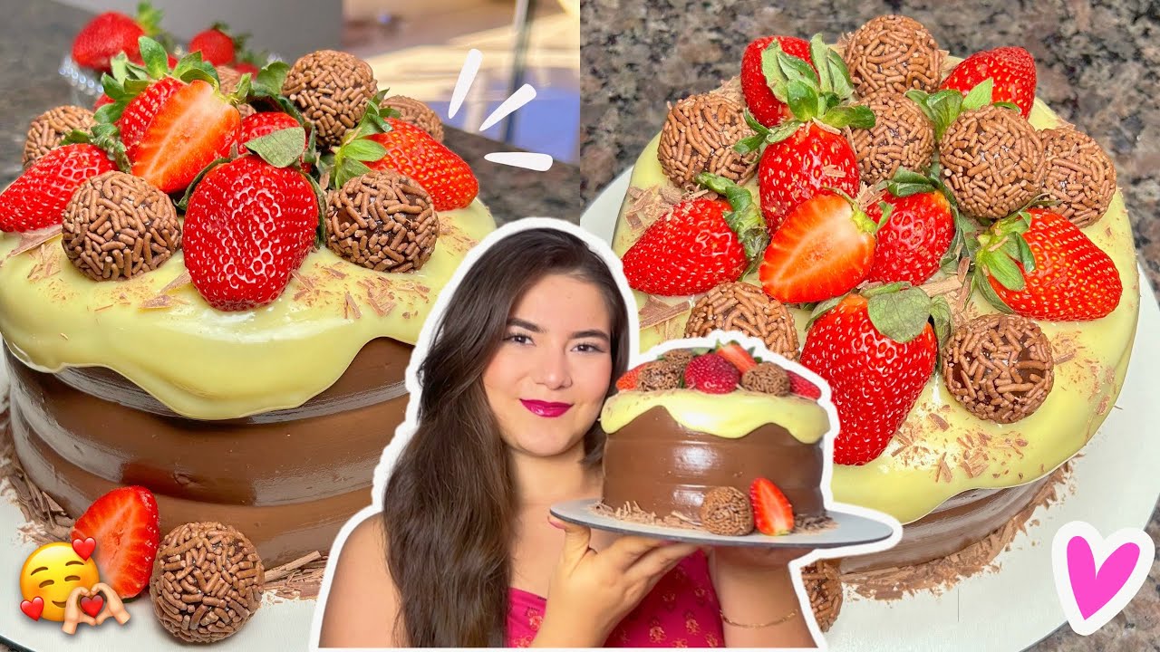 BOLO RECHEADO COM COBERTURA DE GANACHE CREMOSA! 🍓🍫 | REVELEI O SEGREDO 🤫