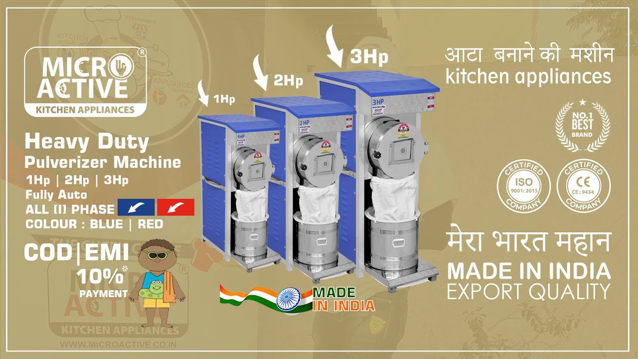MICROACTIVE 1HP/2HP/3HP Stainless Steel Pulverizer Machine | कमर्शियल उपयोग वाली आटा चक्की। 💪 ⚡