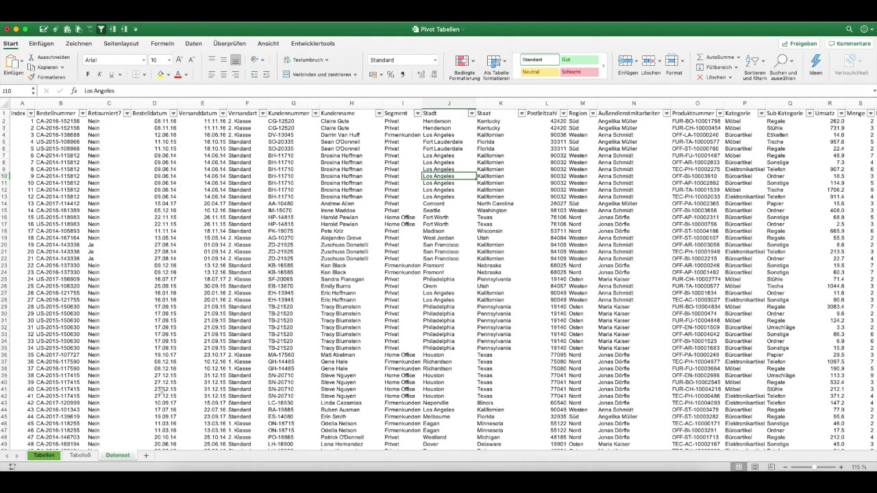 Microsoft Excel Pivot Tabellen (Mac Interface)