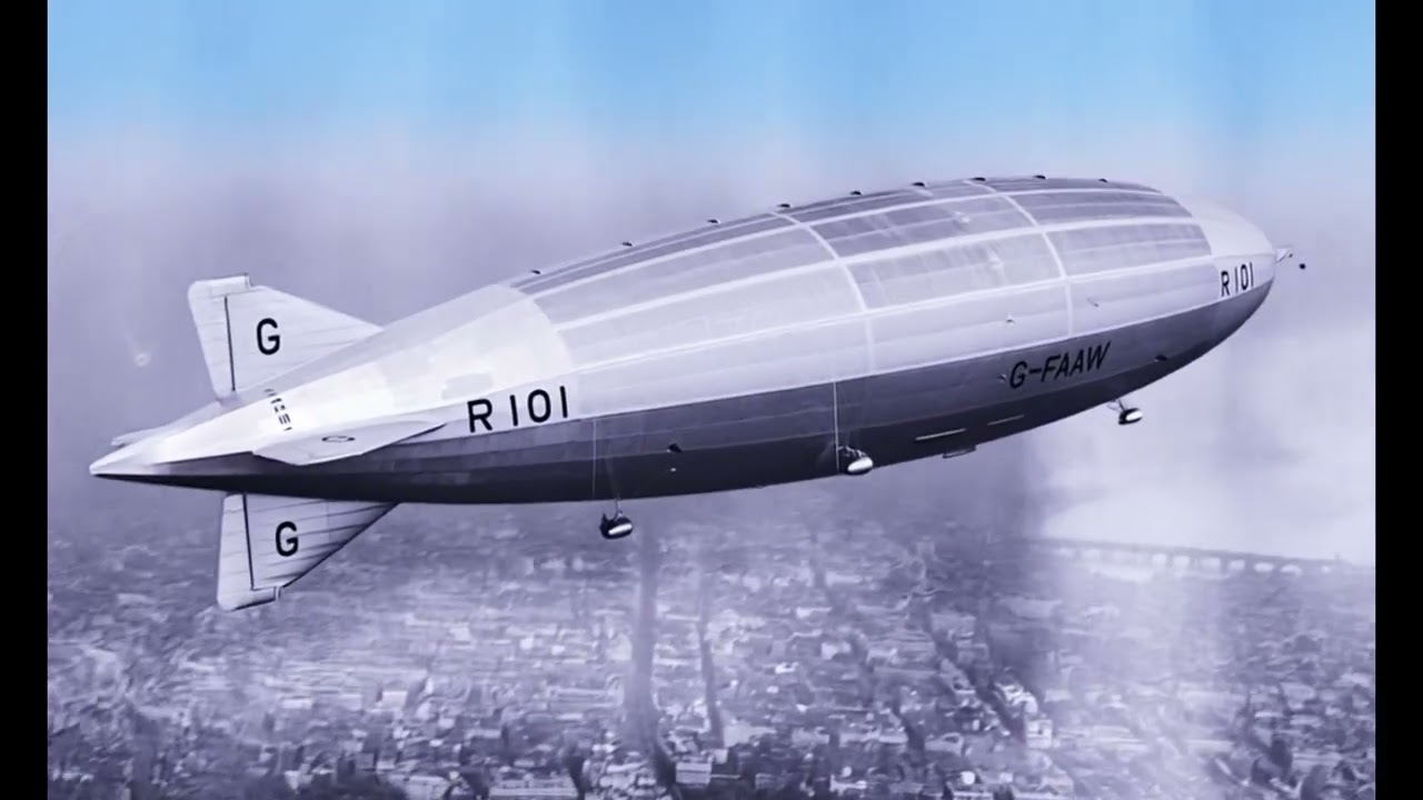 R101 airship Disaster old pics enhanced and movement from ai amazing