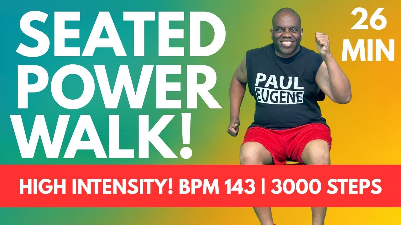 High Intensity Seated Power Chair Walk – Fat Burner! Fast! 3000 Steps