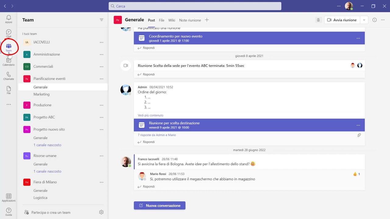Come funziona Microsoft Teams: la finestra
