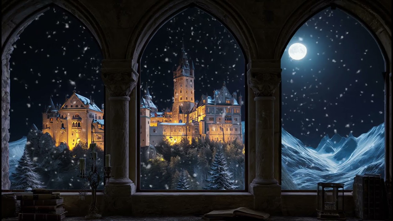 🌙  Winter Castle View – Relaxing Sleep & Meditation Music with Snow Ambience