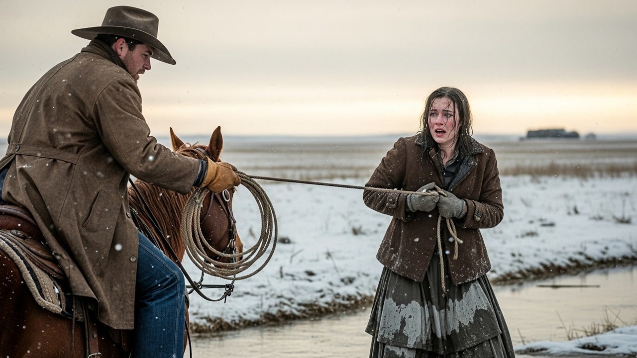 She Was Trapped In Quickmud Under Fresh Fallen Snow, The Cowboy Threw A Rope And Pulled Her Free