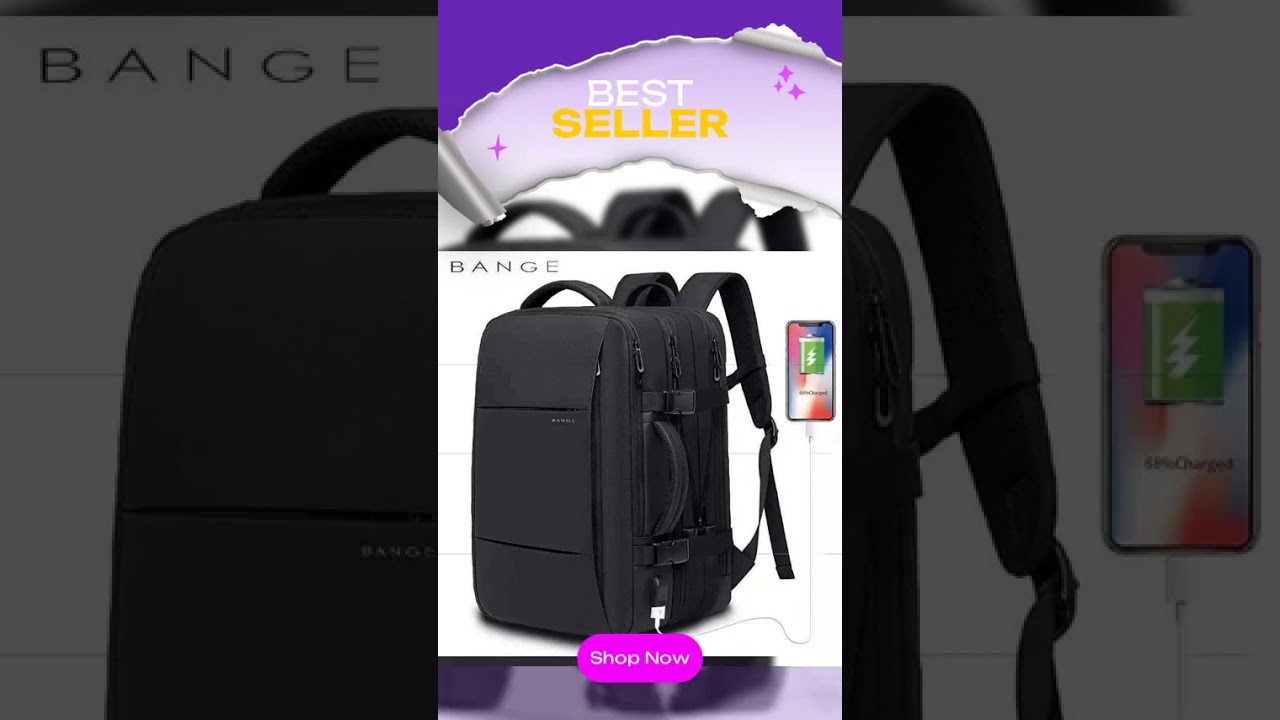 BANGE Travel Backpack Men Business Backpack School Expandable USB Bag Large Capacity 17.3 Laptop ...
