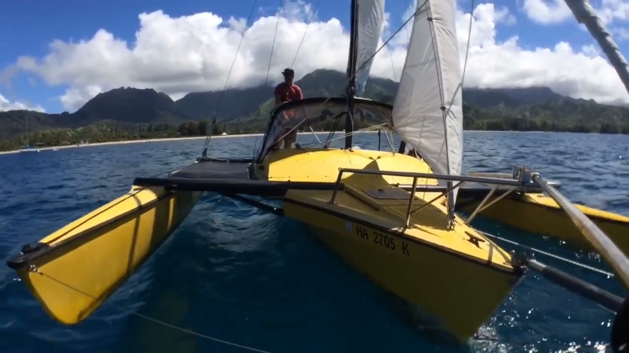 Sailing Trio -a 1982 Haines Hunter Ian Farrier designed folding Trimaran off its mooring