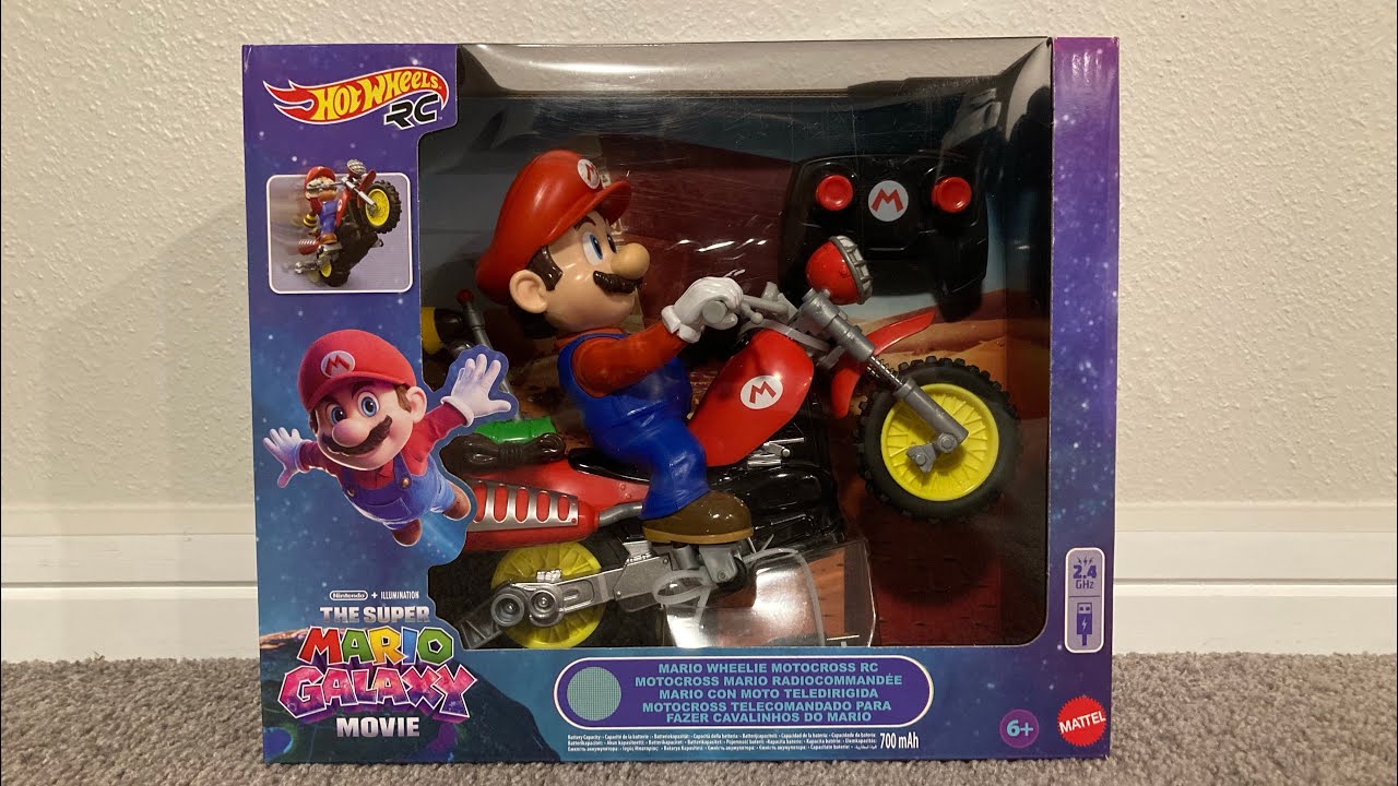 Радиоуправляемая модель мотоцикла Super Mario Galaxy Movie Hot Wheels RC Mario Wheelie Motocross ...