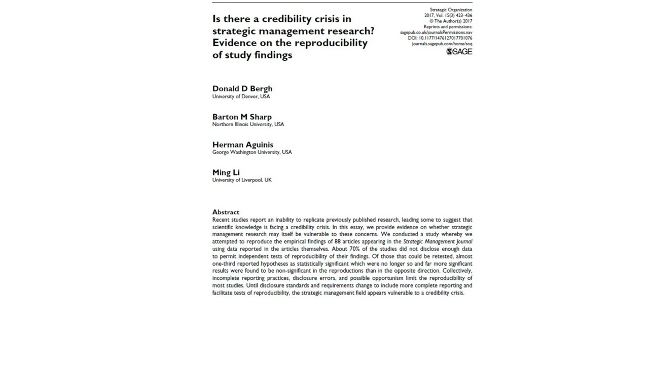 Addressing the Credibility Crisis in Management Research
