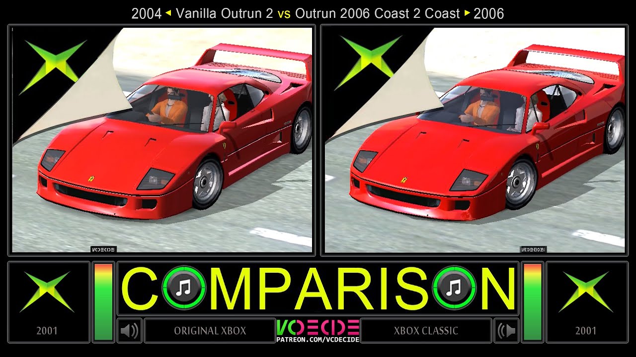 Xbox vs Xbox (OutRun 2 vs OutRun 2006 Coast 2 Coast) Side by Side Comparison - Dual Longplay