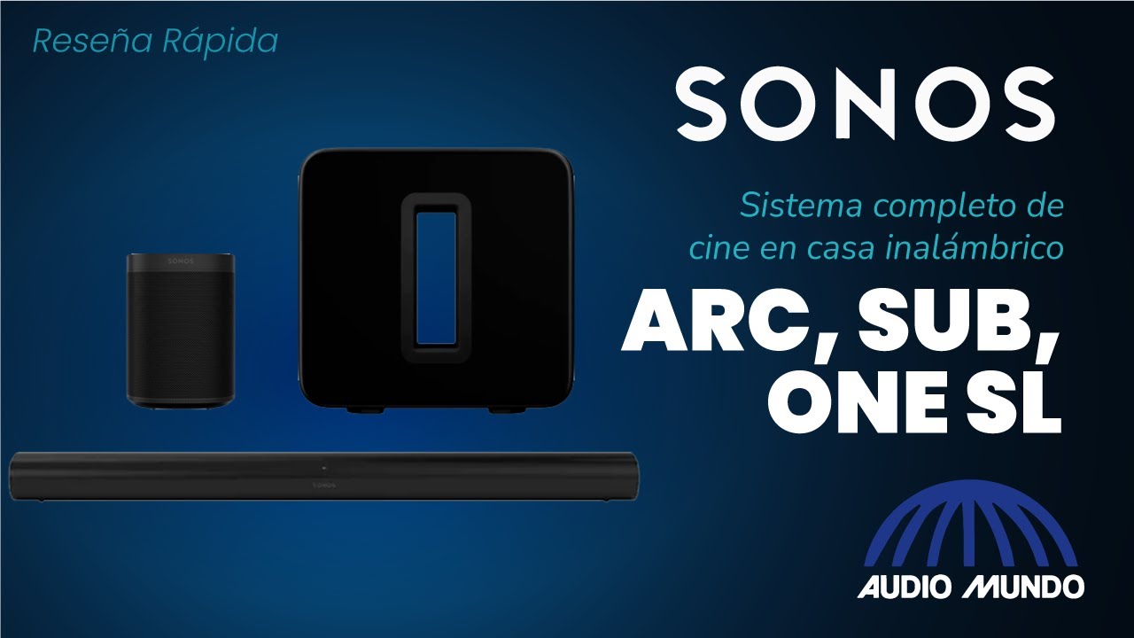 Sistema de cine en casa inalámbrico marca Sonos modelos ARC, SUB G3, One SL