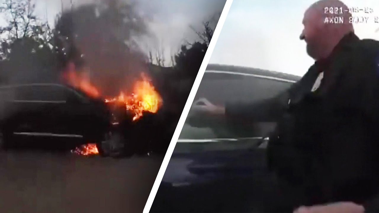 Мужчину спасли из горящего автомобиля