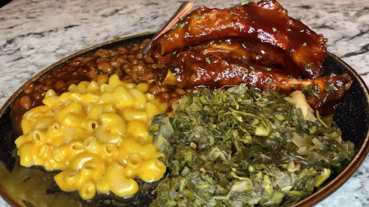 #cookingwithKandie : Grilled BBQ Ribs, greens, Mac and cheese, & baked bbq beans! + Mukbang 👅