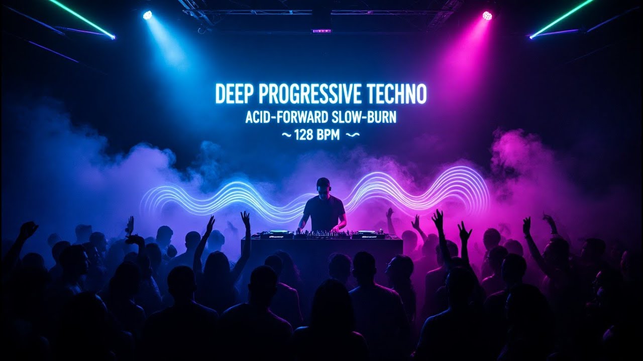 Deep Progressive Techno &mdash; acid-forward slow-burn | ~128 BPM