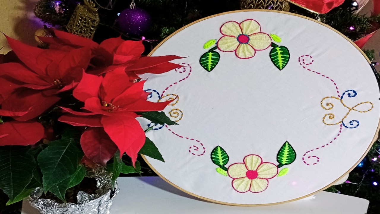 🎅Aprende Hacer Sencillo BORDADO DE FLOR PARA NAVIDAD‼🎄Tienes que ver el Diseño 💛Quedo Increíble✨
