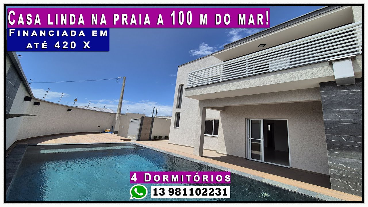 🏠 Casa excepcional na praia com piscina, 4 dormitórios 100 m do mar!