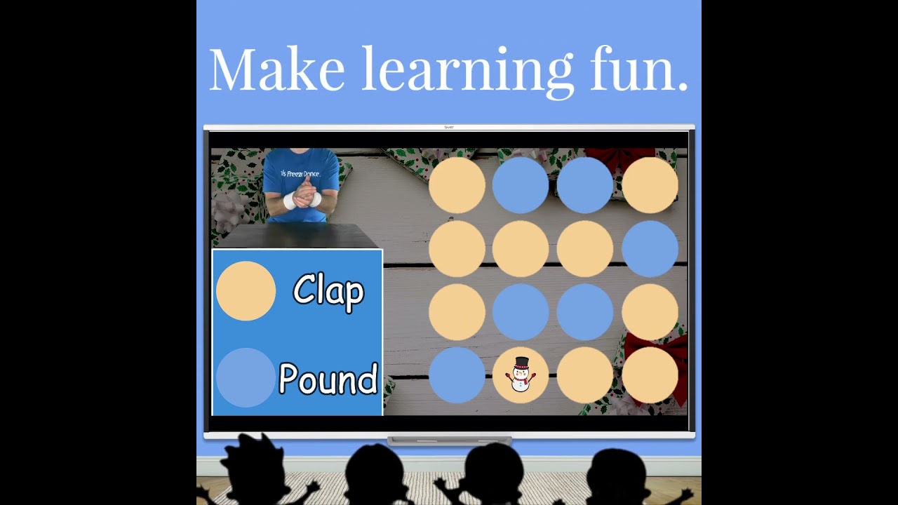 Winter fun brain break for homeschool kids featuring a snowman and desk drumming