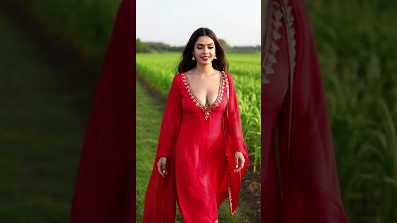 Girl in Red Dress ❤️ | Beautiful Farm Walk Cinematic Look 