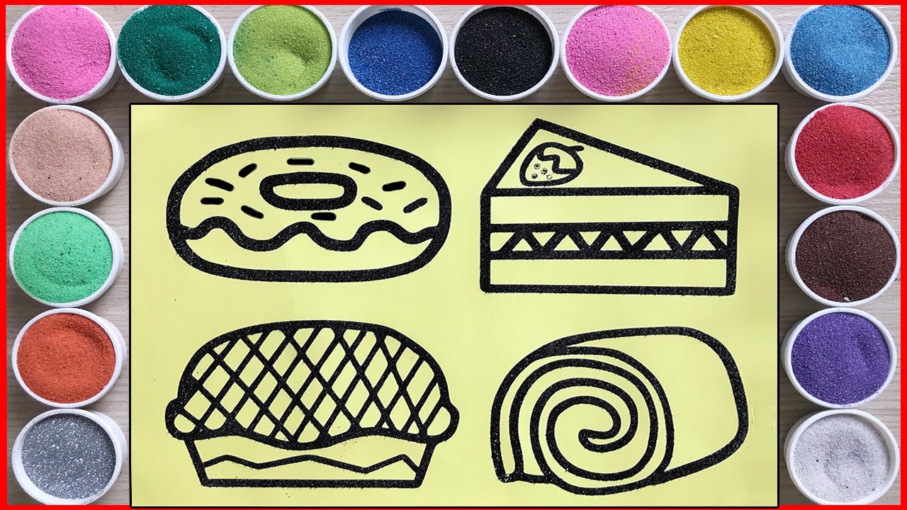 Tô màu tranh cát 4 loại bánh ngọt rất ngon - Sand painting pastry so good @Chim Xinh Channel