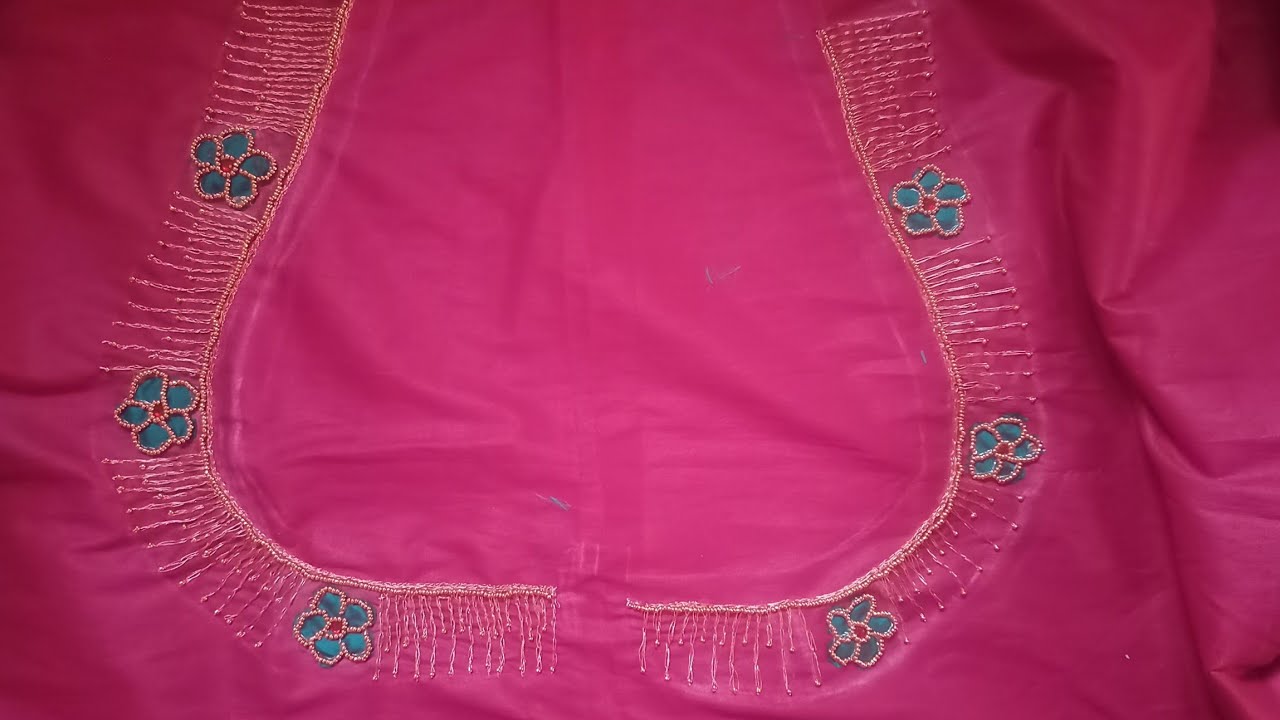 Neckline Fringe Aari Work Design ✨ Flower Motif & Latkan Style | Trending Blouse Design