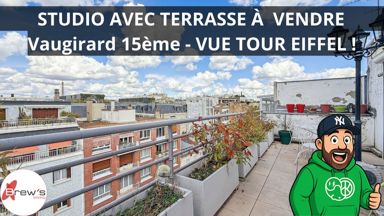 Vue Tour Eiffel, terrasse 15 m², dernier étage : le studio rêvé dans le 15e