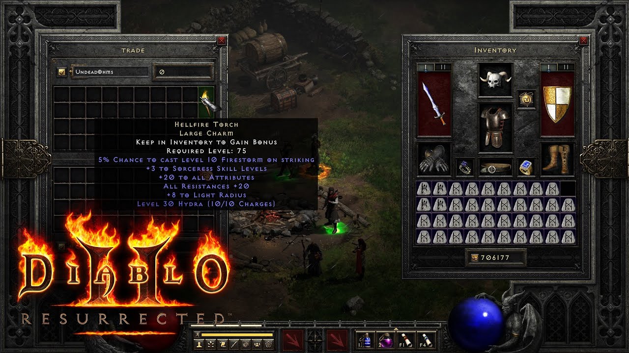 Diablo 2 Resurrected Trading - Full Inventory of JAH BER + 5ar 7mf SC for 20 20 Sorceress Torch