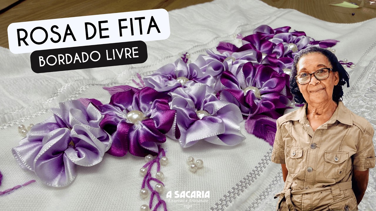 BORDADO ROSA DE FITA DE CETIM Nº 5