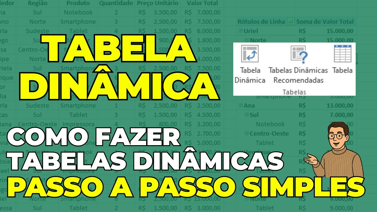 COMO FAZER TABELA DINÂMICA NO EXCEL - TUTORIAL PASSO A PASSO TABELA DINÂMICA EXCEL PARA INICIANTES