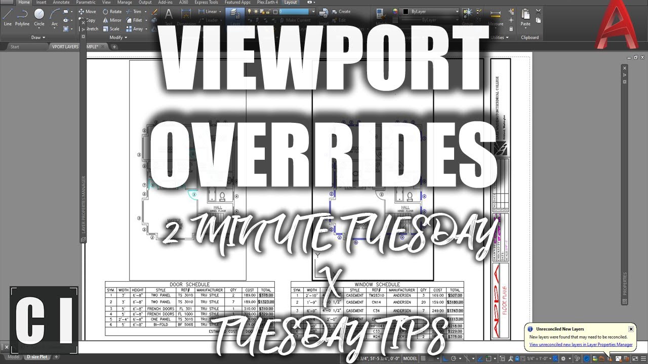 AutoCAD Viewport Overrides: Change Layer Colors, Linetypes in specific viewports  - 2 Minute Tuesday