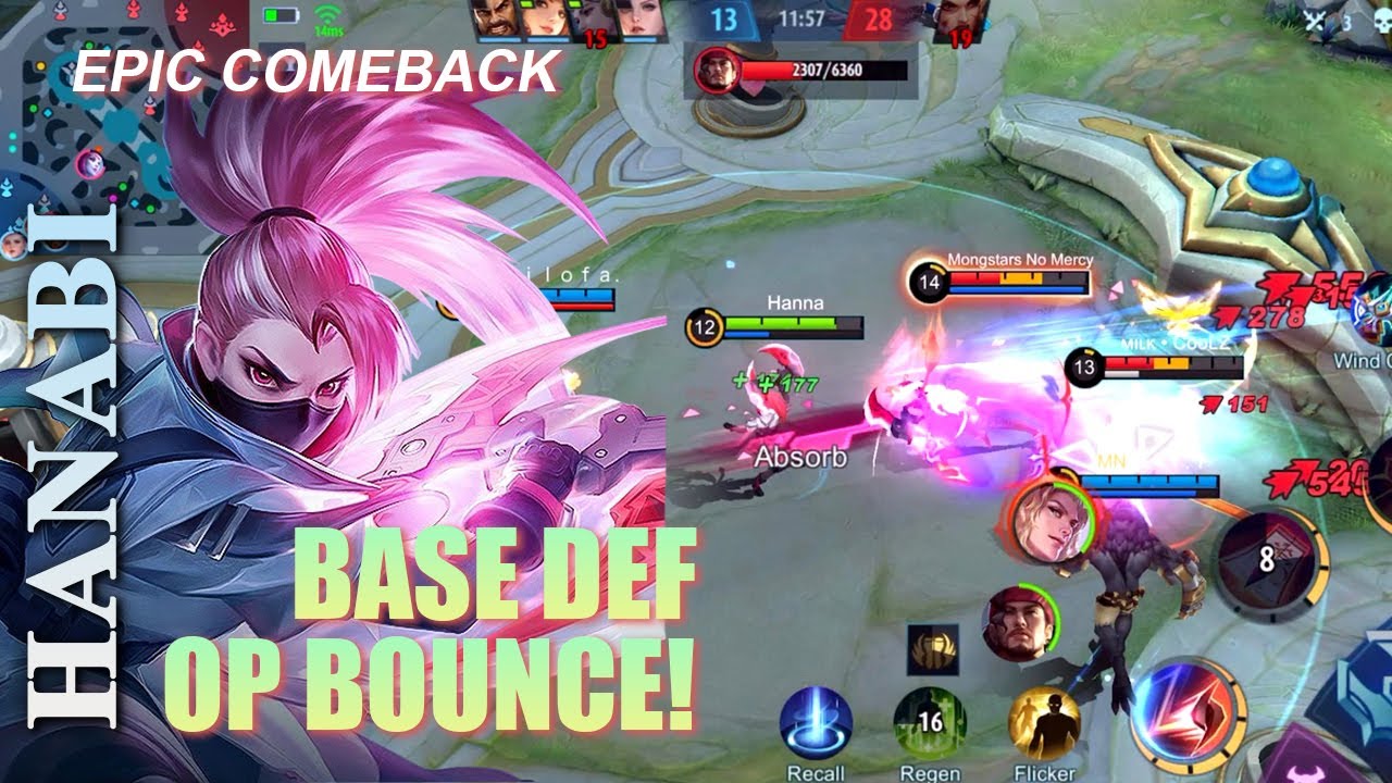 EPIC COMEBACK! BASE DEF OP BOUNCE! FIELD OP SKIN HANABI!  MLBB - SOLO -
