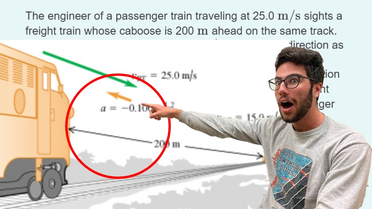 The engineer of a passenger train traveling at 25.0 m/s sights a freight train -  Problem 2.62