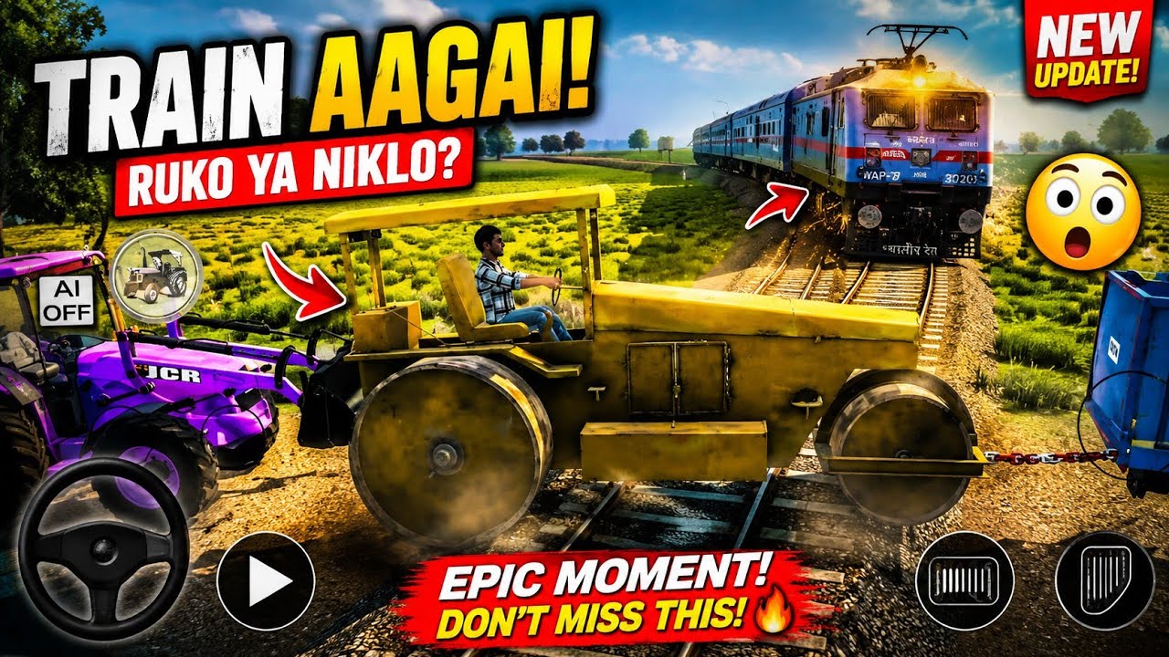 😔 Road Roller Railway Track 👀  Per Phas Gaya #train #jcb #track #gaming 