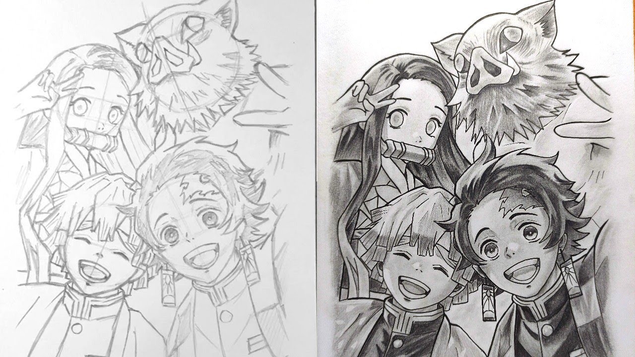 How to Draw Tanjiro Nezuko Zenitsu & Inosuke | easy anime drawing | easy to draw