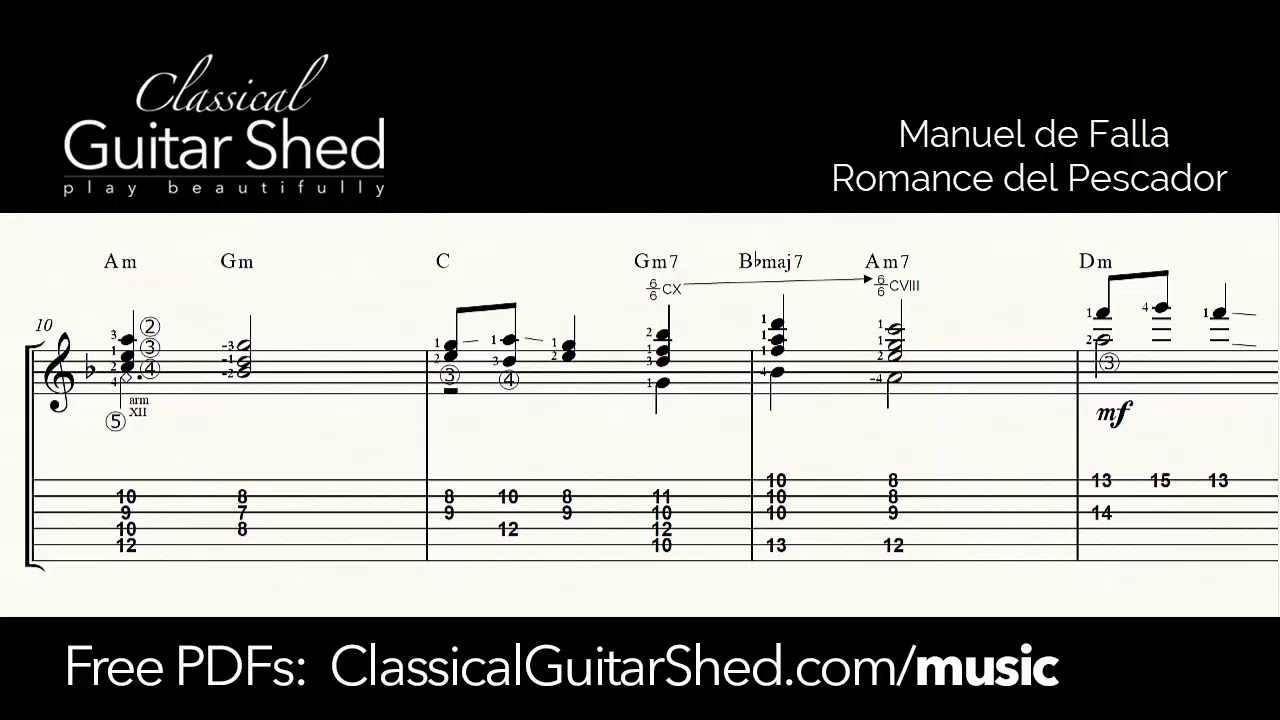 Falla: Romance - Free sheet music and TABS for classical guitar