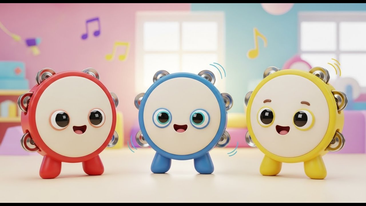 Três Pandeiros de Brinquedo Pequenos Fazem Sacudindo | Canções de Ritmo e Rimas Infantis