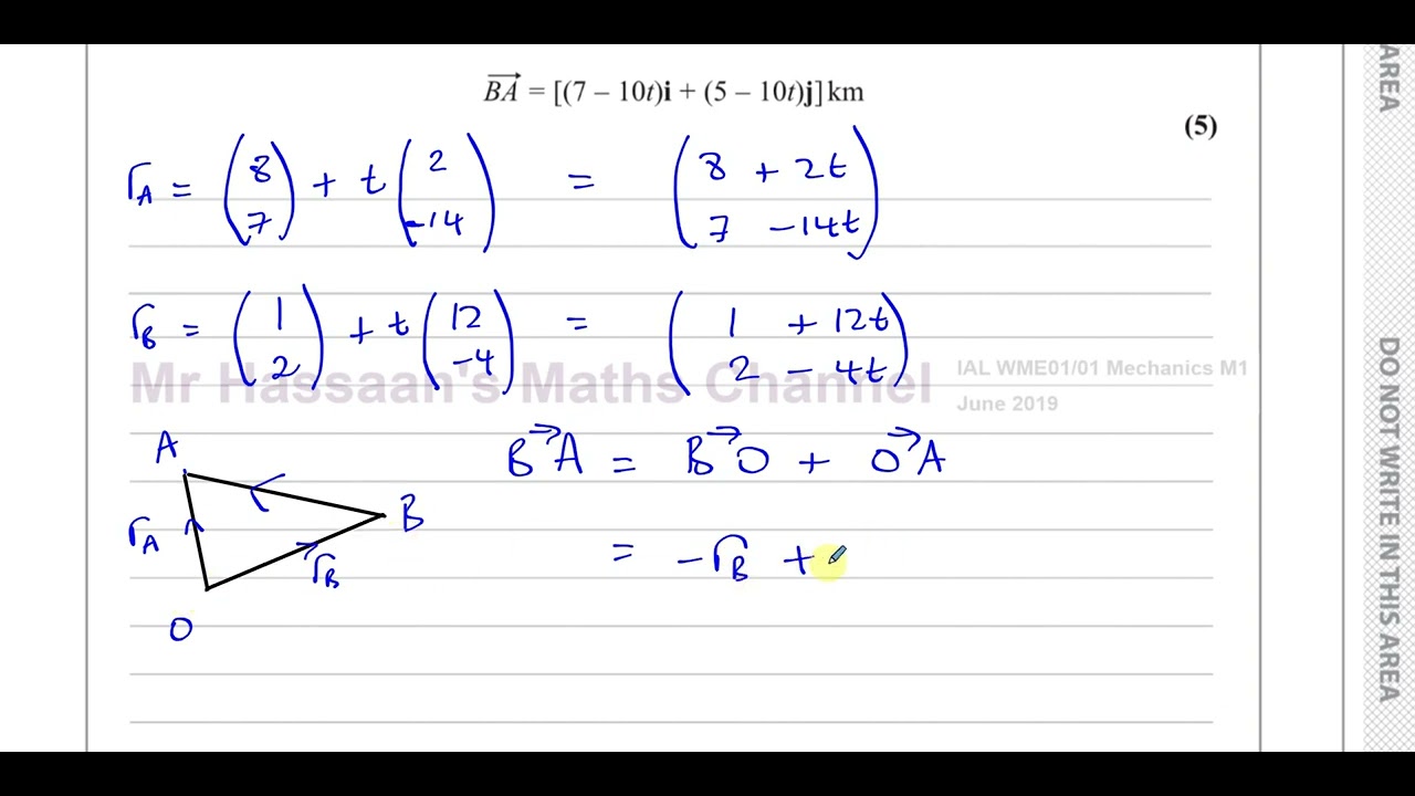 WME01/ 01, Mechanics M1 (IAL) June 2019, Q7, Vectors, Velocity, Position