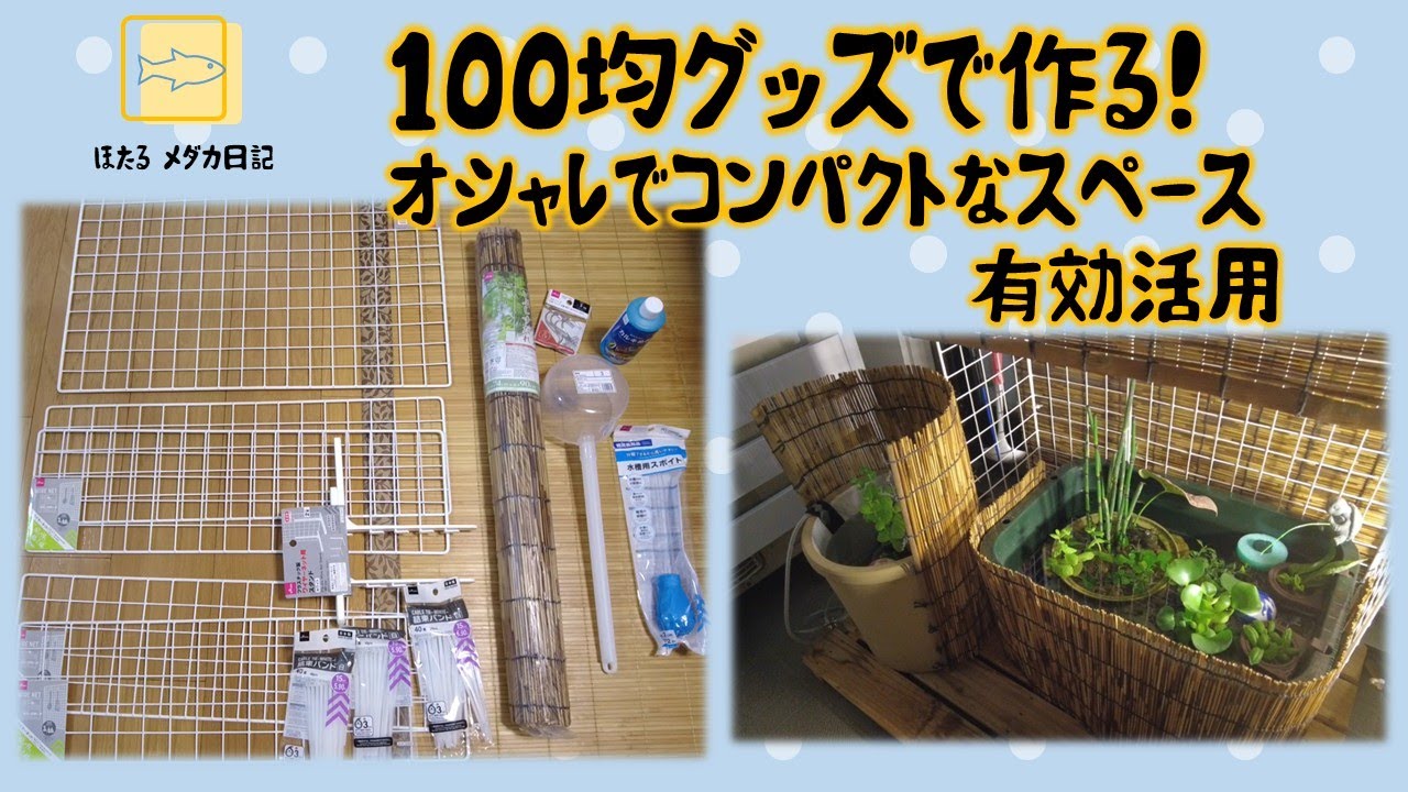 100均でプチDIY♪狭いベランダでも大丈夫！オシャレでコンパクトな小さな収納スペース＆日よけ☆#ビオトープ #ベランダ #メダカ #100均 #ダイソー購入品