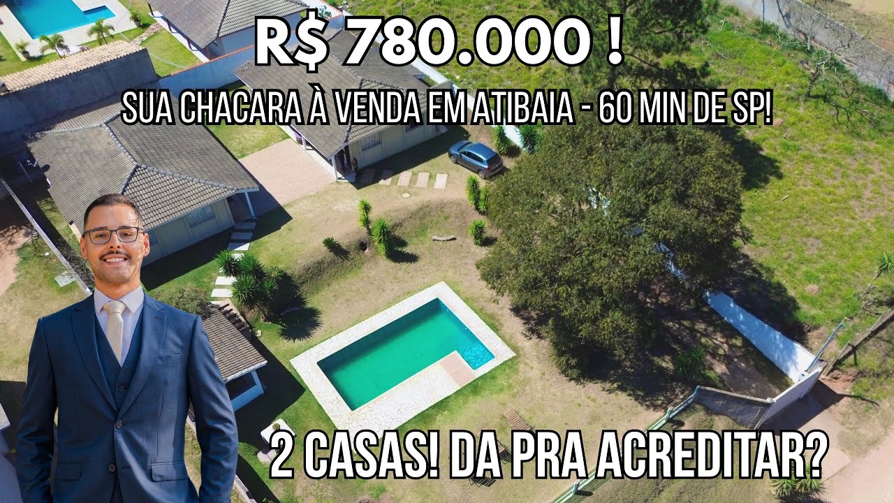 Chácara à venda em Atibaia - 2 Casas, 1.300 m de terreno, Escriturada por R$780.000! 