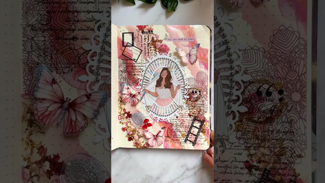 🩷🎀 ASMR Aesthetic Pink Journal | Mixed Media Art #asmr #creativejournaling #mixedmedia