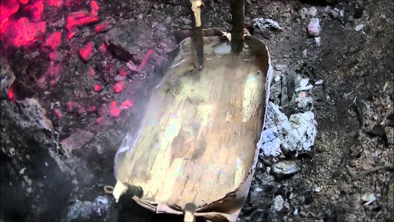 Survival skills - Purifying Water in a Birch Bark Container on the Fire